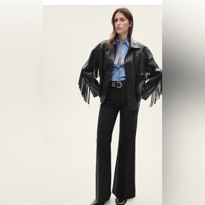 Mango faux leather fringe  over shirt